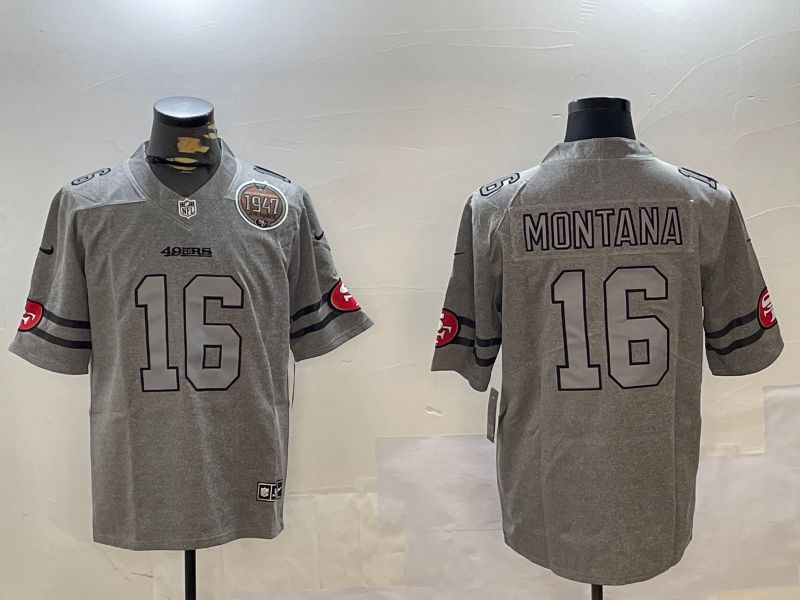 Men San Francisco 49ers 16 Montana Grey Throwback 2024 Nike Limited NFL Jersey style 12301